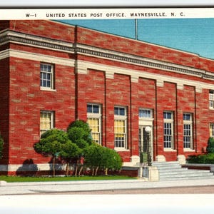 Vintage carte postale W-1 U.S. Post Office Waynesville NC Asheville Post Card Co E-74