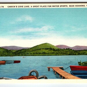 Carte postale Carvin's Cove Lake près de Roanoke en Virginie Linge de maison non utilisé Bateaux Montagnes