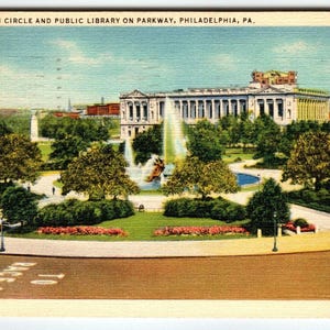 Logan Circle And Library 1940 Philadelphie Pennsylvanie Fontaine pour cartes postales en lin