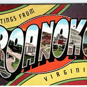 Salutations de Roanoke Virginie Grande carte postale en lin lettres grande taille Kropp inutilisé