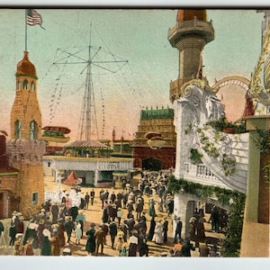 Luna Park Coney Island New York Carte postale 1904 Circle Swing Ride Amusement Park Cadeau unique