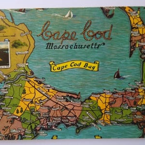 Cape Cod Massachusetts carte Chrome carte postale océan Atlantique Buzzards Bay inutilisé cadeau unique