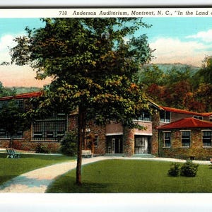 Carte postale en lin Anderson Auditorium Building Montreat North Carolina vintage NC