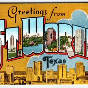 Carte postale vintage grande lettre en lin de Ft Worth Texas Kropp inutilisé