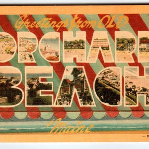 Carte postale rétro des années 40, grande lettre, lin, Old Orchard Beach, Maine