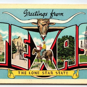 Salutations du Texas Beals Grande grande lettre Lone Star State Carte postale Linge de maison