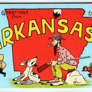 Greetings From Arkansas Hinterwäldler Hund Hot Springs Postkarte Karte Leinen Kropp