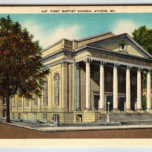 Carte postale First Baptist Church Athènes Géorgie non postée Linge de maison vintage Cadeau unique