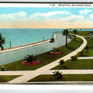 Tampa Bay Shore Drive, Floride, carte postale, vieille voiture, maison, routes, lampadaires, non affiché, cadeau unique
