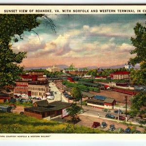 Carte postale Sunset View Roanoke en Virginie Linge de maison non utilisé Norfolk et Western Terminal