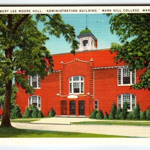 Carte postale en lin Robert Le Moore Hall College Mars Hill Caroline du Nord NC inutilisé