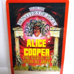 Monsters Of Rock Backstage Pass Heavy Metal Hard Rock Music 1995 Alice Cooper Unique Gift