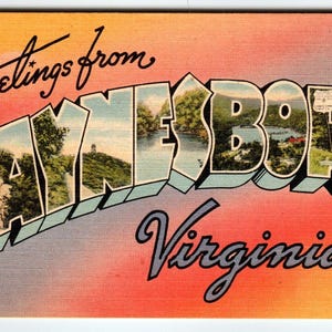 Carte postale en lin grande lettre, Virginia Greetings From Waynesboro vintage inutilisé