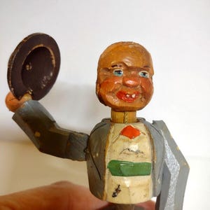 ANRI Puppet Hat Flaschenverschluss Holz geschnitzt Barware Kork Basis Geneve Vintage