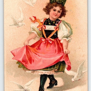 Loves Greetings Postkarte Ellen Clapsaddle Cut Mädchen weiße Tauben Deutschland Postkarte