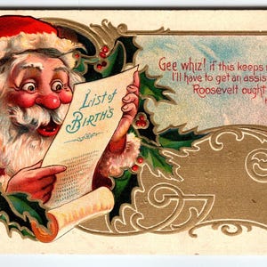 Weihnachtsmann Weihnachten Postkarte Jolly Faced Saint Nick Liste der Geburten Roosevelt