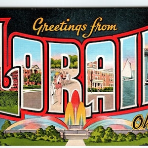 Salutations de Lorain, Ohio, grande lettre, ville des années 1940, carte postale lin Kropp vintage