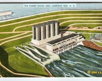 1950 Garrison Dam Powerhouse North Dakota Vintage Linen Postcard