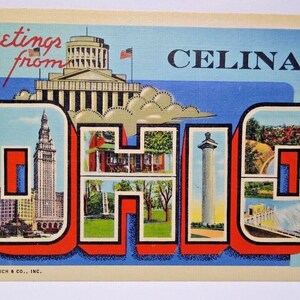 Grüße aus Celina, Ohio, große Leinen-Postkarte mit großen Buchstaben, Curt Teich, unbenutztes, einzigartiges Geschenk