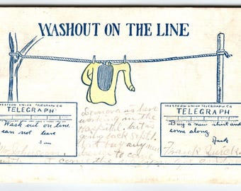 Wash Out On The Line Telegraph Comical Postcard Shirt On Clothes Line 1907