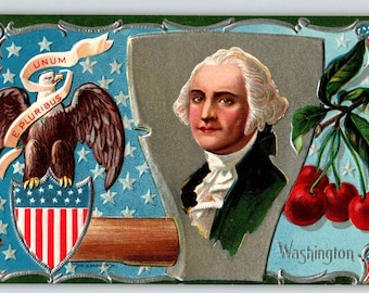 George Washington US President Patriotic Postcard Silver Axe Eagle Nash Series 2 Unique Gift