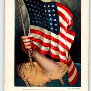 4th Of July Postcard Reaching From USA Map Patriotic Our Flag Liberty Series 4