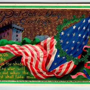 Carte postale de la Saint-Patrick Barton Spooner, gel doré, drapeau américain, château en relief, inutilisé, cadeau unique