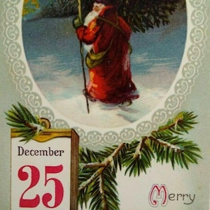Victorian Christmas Postcard EAS Old World Santa Claus Gel Oval December 25