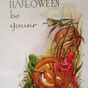 Carte postale d'Halloween Fantasy Green Satan Red Devil JOL Grenouille bondit des marais inutilisé cadeau unique