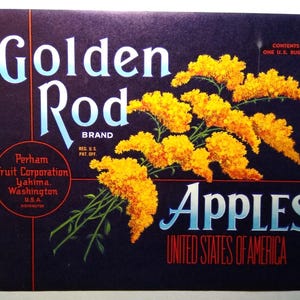 Golden Rod Apple Fruit Crate Label 1940s Vintage Original Yakima Washington