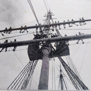 Navy Aloft Training War Ship Military Postcard 1907 Mitchell Muller Sailors Boat Unique Gift