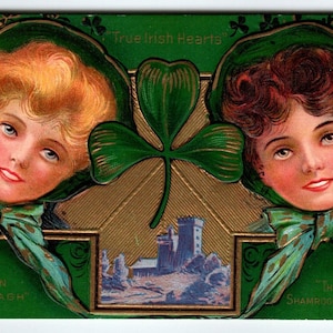 Carte postale de la Saint-Patrick True Irish Hearts Erin Go Bragh Shamrock Forever 1910 Cadeau unique