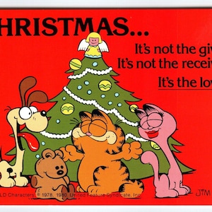Garfield Postkarte Weihnachten Cat Odie Dog Pink Kitten Arlene Jim Davidis 1978