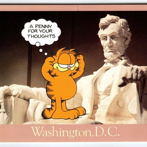 Carte postale Garfield Cat Washington DC Lincoln Monument chaton tigré Jim Davis 1978