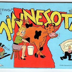 Salutations du Minnesota Women Milks Cow Farine Bag Carte postale de ski Carte postale Kropp en lin