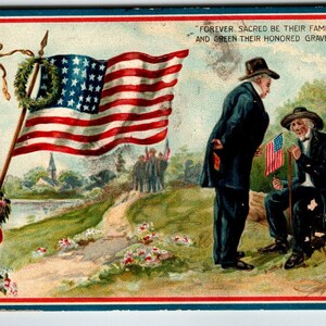 Memorial Decoration Day Postcard Military Soldier Veteran USA Flags Tuck 158 Unique Gift