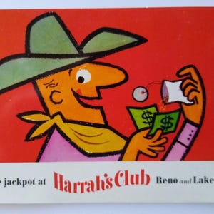 Harrahs Club Casino Carte postale Cowboy Cash Western Reno Lake Tahoe Nevada Chrome Cadeau unique