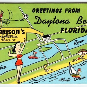 Carte postale de Floride Salutations de Daytona Beach, carte postale cadeau unique Linen Morrison Cafeteria Beach St.