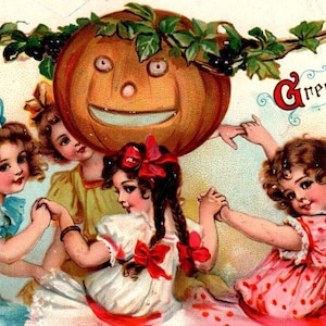 ハロウィーンポストカード フランシス・ブランデージ サイン入り 子供たちが踊るカボチャ ガブリエル 120 ユニークなギフト