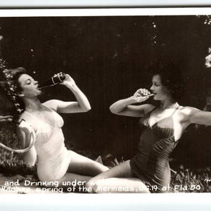Weeki Wachee Meerjungfrauen Echtfoto Postkarte Frauen Trinken Eat In Wasser RPPC Florida Einzigartiges Geschenk