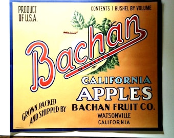 Bachan Apfel Obst Kiste Etikett 1940er Jahre Vintage Original Art Watsonville California