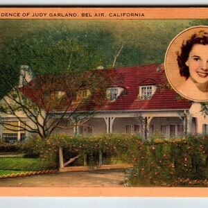 Maison de l'actrice Judy Garland, Californie, Bel Air, carte postale en lin des années 40, cadeau unique, non posté