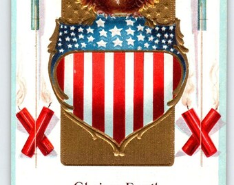 4th Of July Postcard Eagle Fireworks Stars Nash Antique Embossed Glorious Fourth