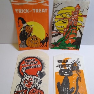 Halloween Candy Trick Or Treat Bags Clown Haunted House Black Cat Owl Bats (4) Unique Gift