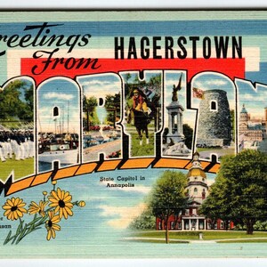Carte postale de Hagerstown, Maryland, grande lettre, ancienne ligne inutilisée, cadeau unique de l'état