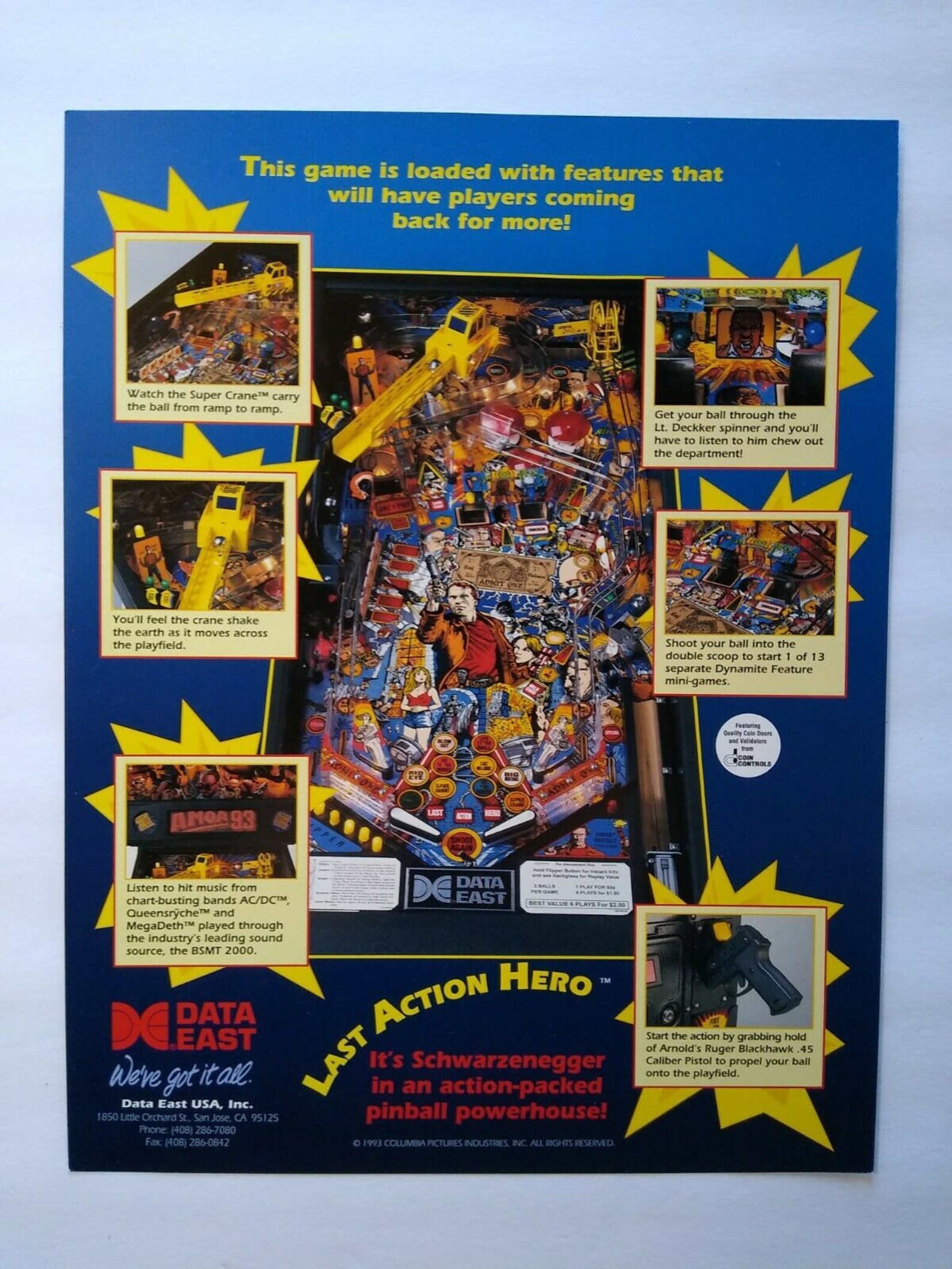 Data East Last Action Hero Pinball FLYER NOS Art Print Arnold Etsy