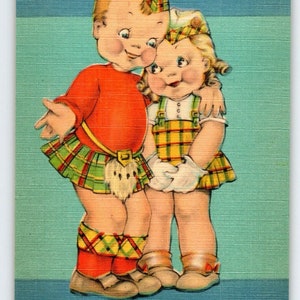 Schottische Junge May I Haud Ye Tight Mädchen Kinder Postkarte Leinen C-241 Unbenutzt Postkarte