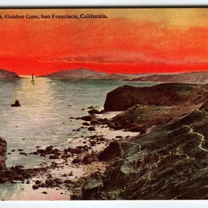Ship Boat Postcard Sunset Golden Gate San Francisco California PNC Unused Sails Unique Gift