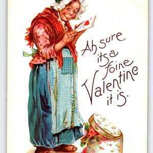 Vintage Valentine&#39;s Day Postcard Woman Reading Card Frances Brundage