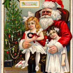 Santa Claus Christmas Postcard Children Tree Lighted Candle Embossed Stecher 227 Unique Gift